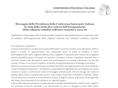 Lettera dei vescovi italiani in vista della scelta di avvalersi dell'IRC per l'a.s. 2025-2026